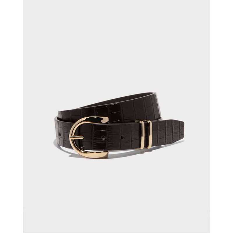 Cue Chocolate Croc Embossed Leather Boyfriend Belt image number 1